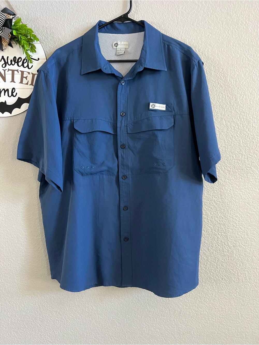 Killik Men’s Short-Sleeve Vent Blue Performance Fishing Shirt Size XL